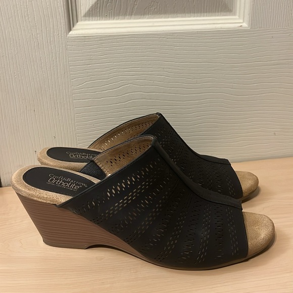 Croft & Barrow Ortholite Black Wedge Slide Sandals - Picture 4 of 15